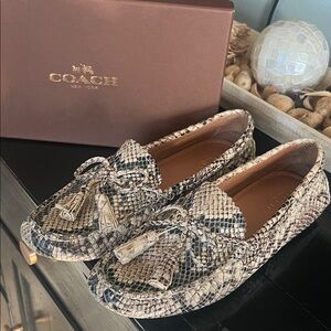 Coach Snakeskin Patterned Loafers with Tassels